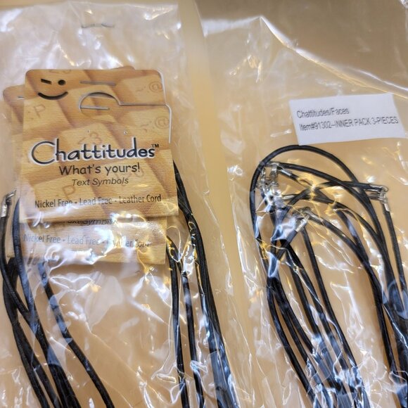 Chattitudes Faces Text Symbols Leather Cord Necklaces - Set of 12 jj3558 - Picture 3 of 5